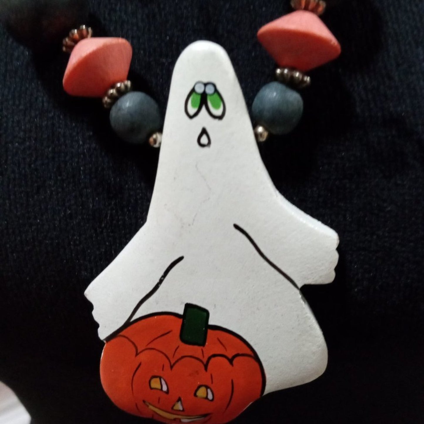 Womens Bohemian Style Chunky Beaded Ghost Charm Necklace with Magnetic Clasp