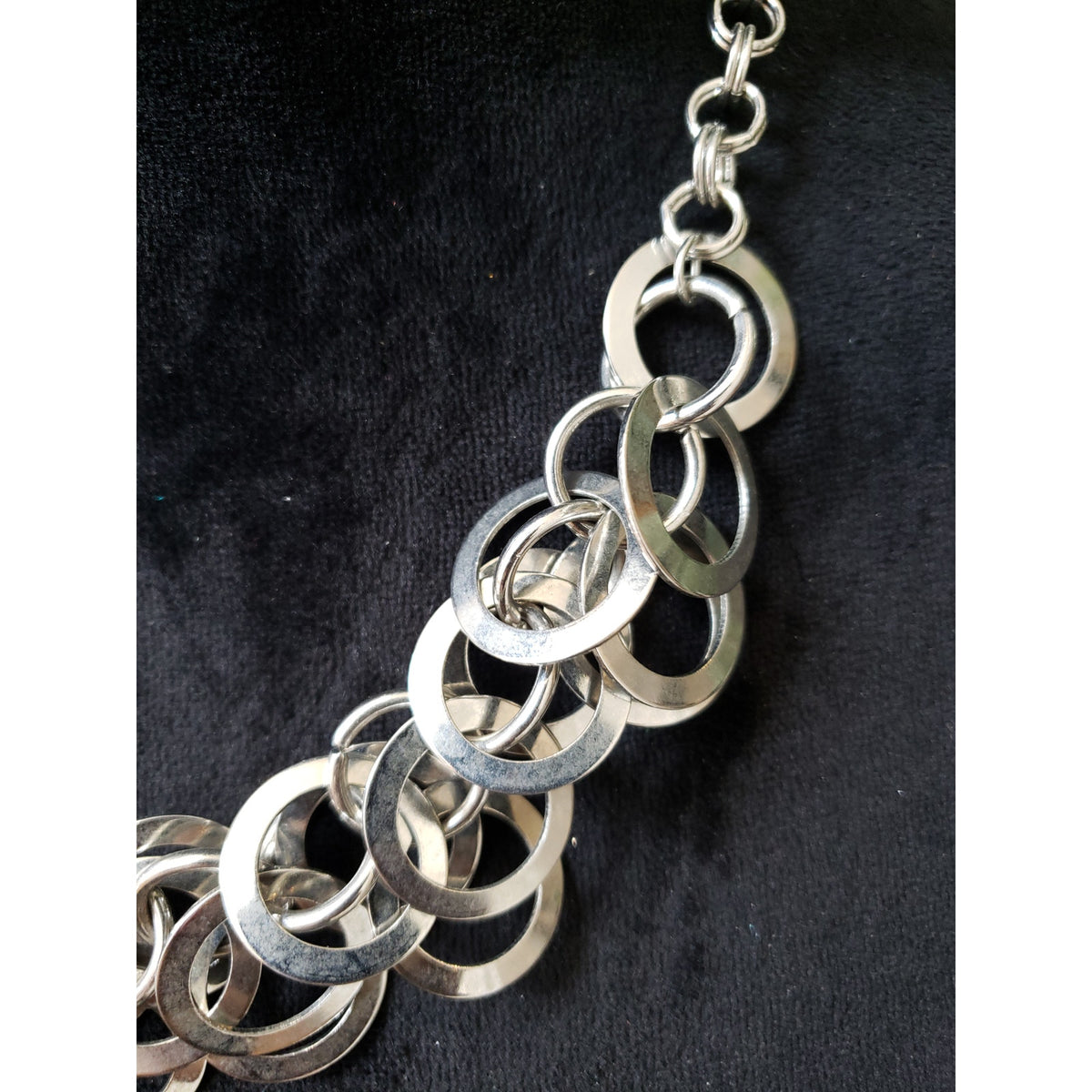 Womens Silver Tone Round Metal Discs Cluster Bib Necklace Jewelry with Lobster