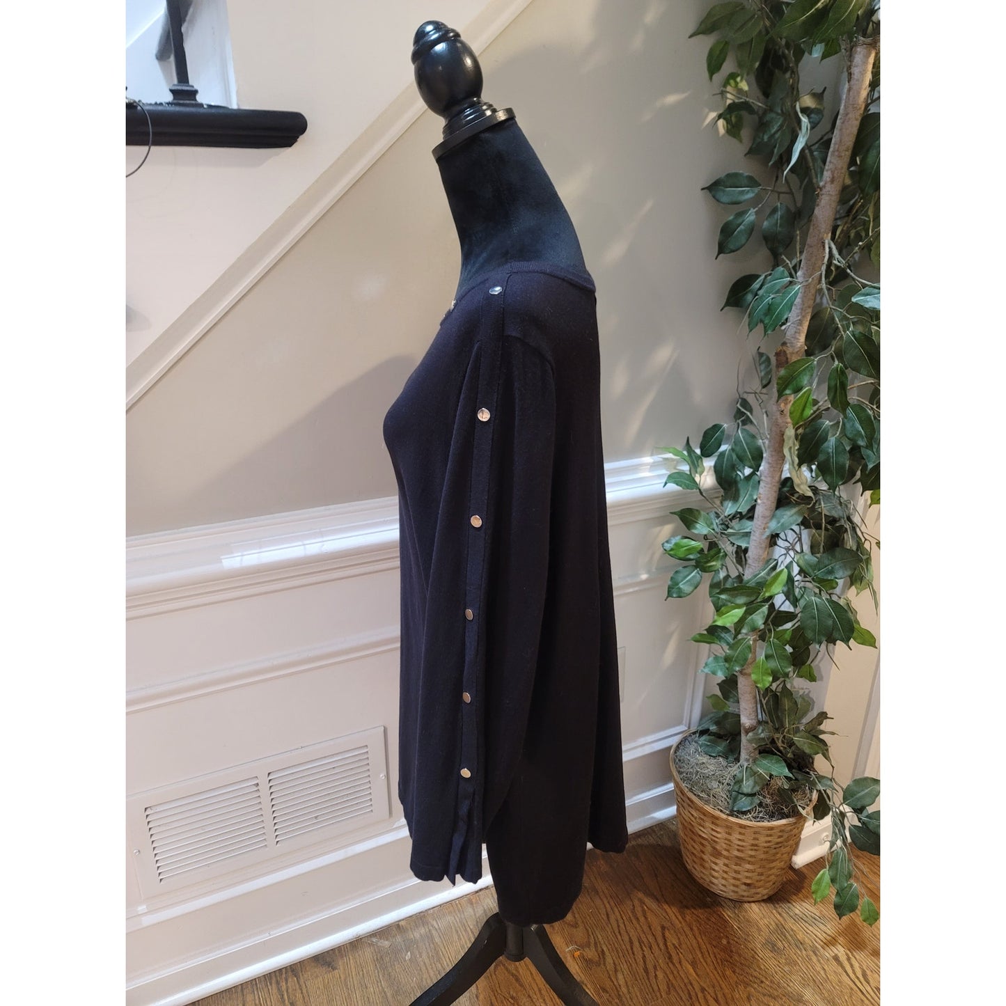 Alfani Sweater Women's Size 2X Black Long Sleeve Pullover with Button Detail