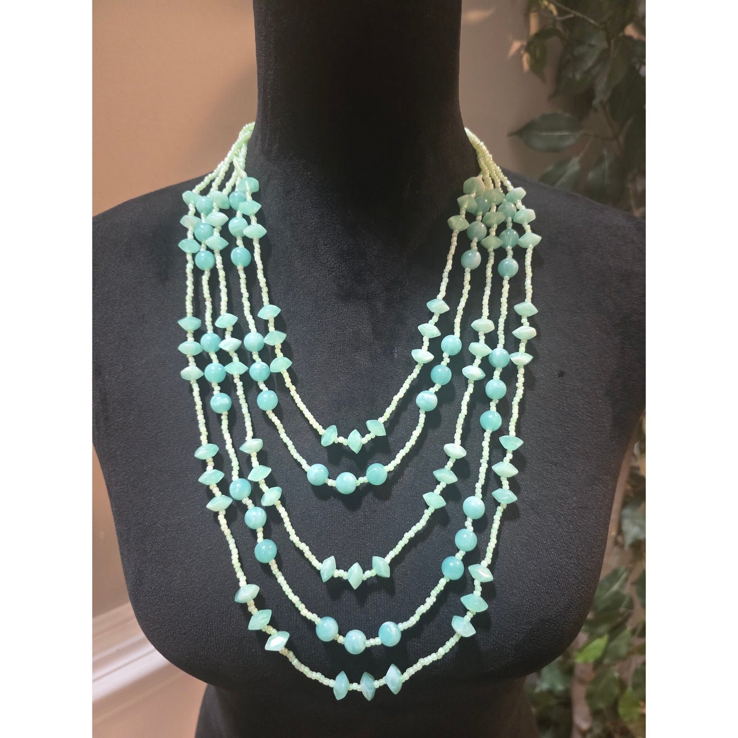 Women's Multi Layer Green Beaded Necklace With Lobster Claw Clasp Statement Jewelry