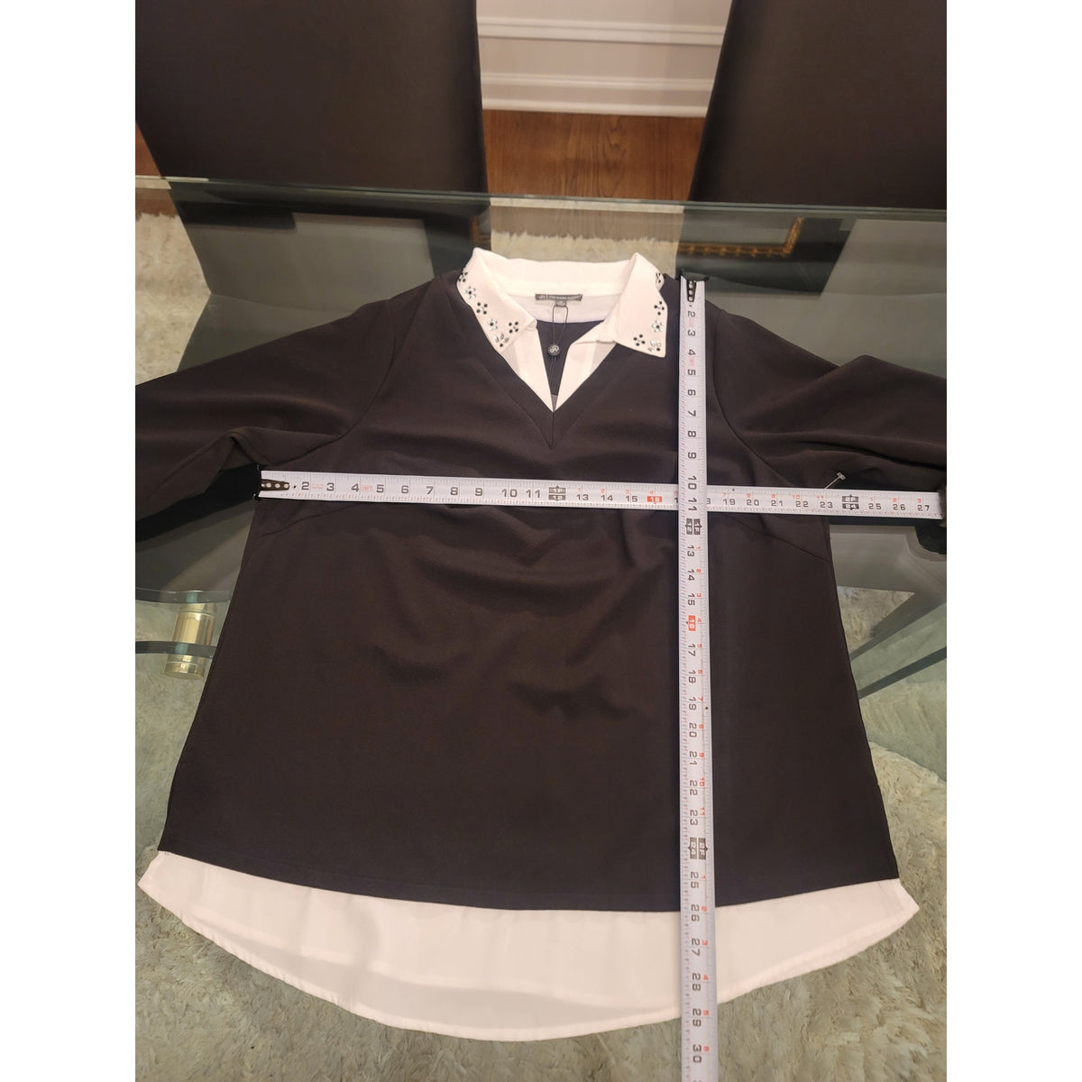 Adrianna Papell Twofer Top Women's Size 1X Black Ivory Rhinestone Embellished
