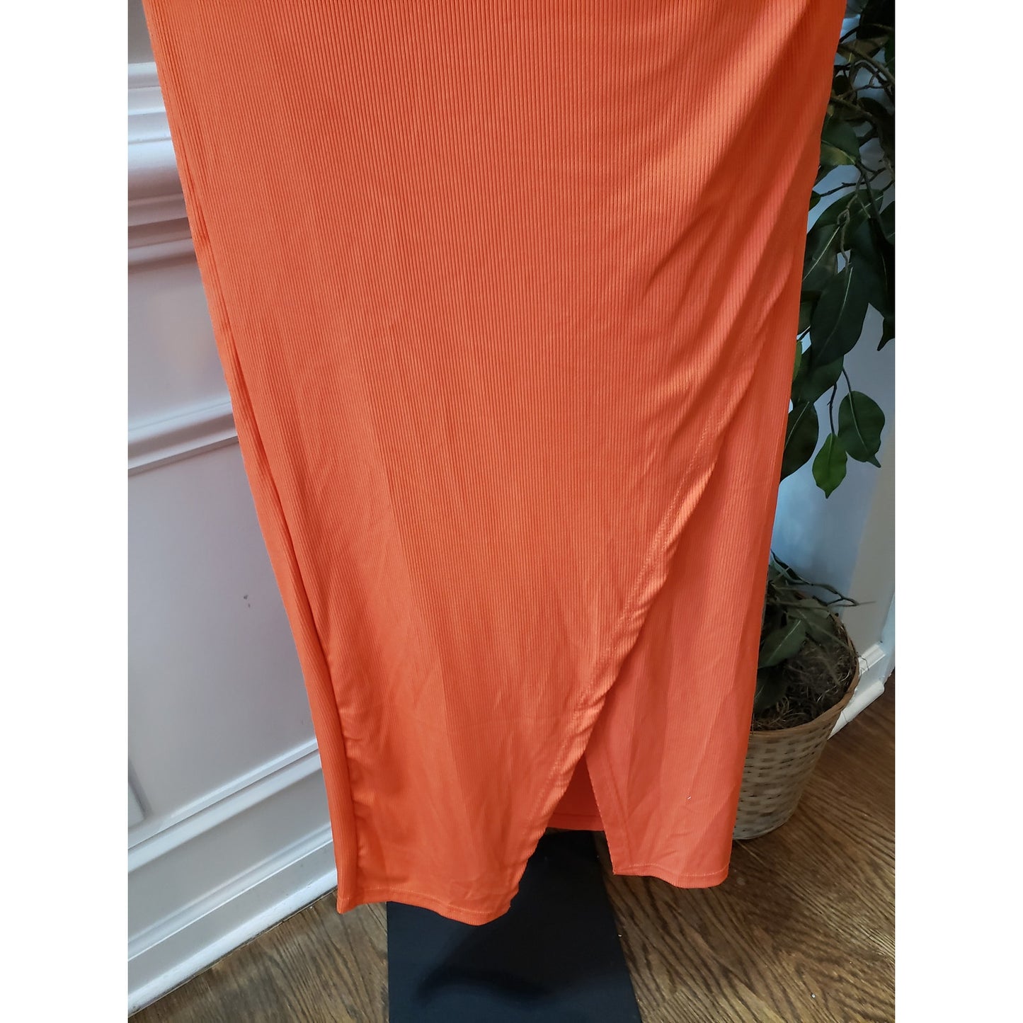 SHEIN Bodycon Dress Womens M Pink Orange Two Tone Ribbed Sleeveless Round Neck