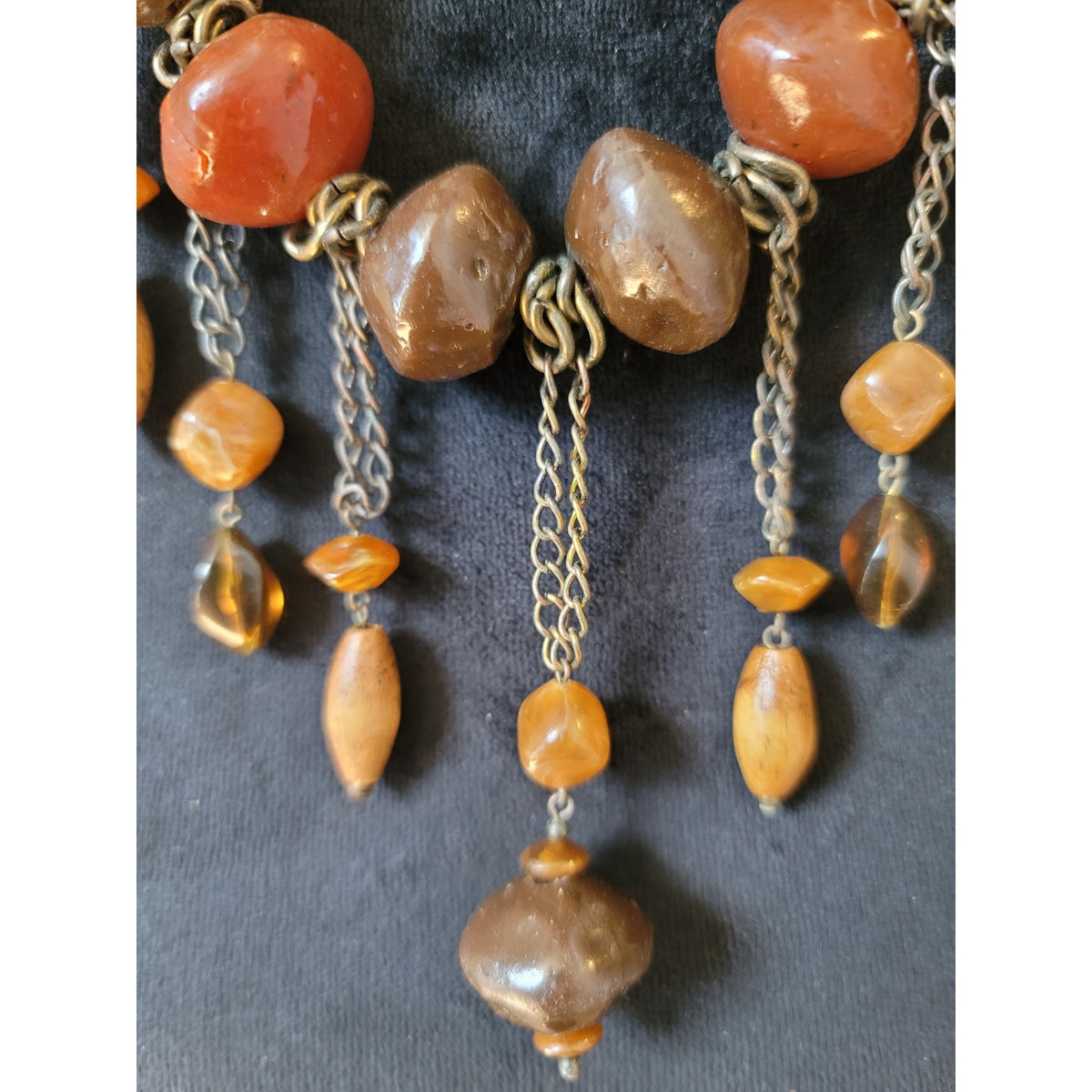 Women's Boho Beaded Statement Necklace With Chains And Lobster Clasp Lock