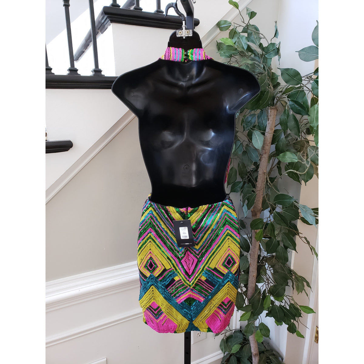 Fashion Nova Mini Dress Womens Medium Multi All Types Sequin Detailed Sleeveless