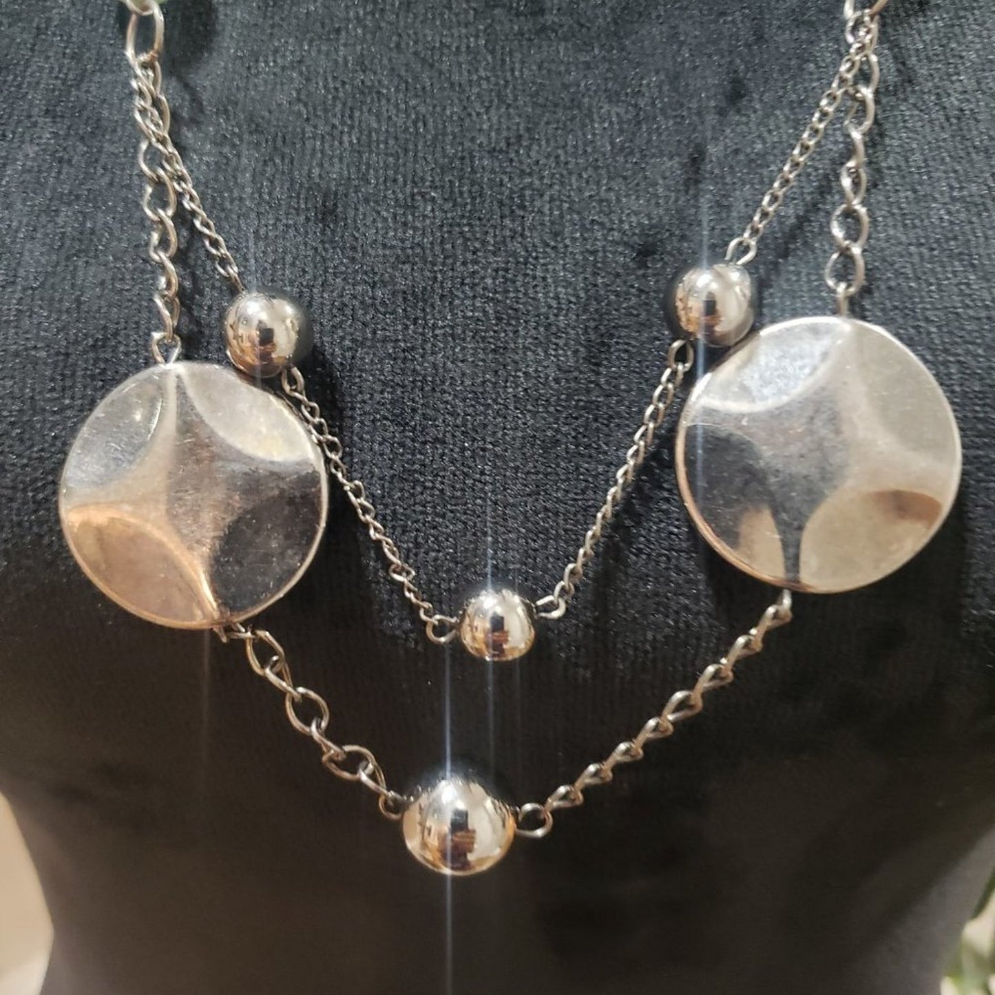 Women Fashion Silver Tone Beaded Layered Long Charm Necklace with Lobster Clasp