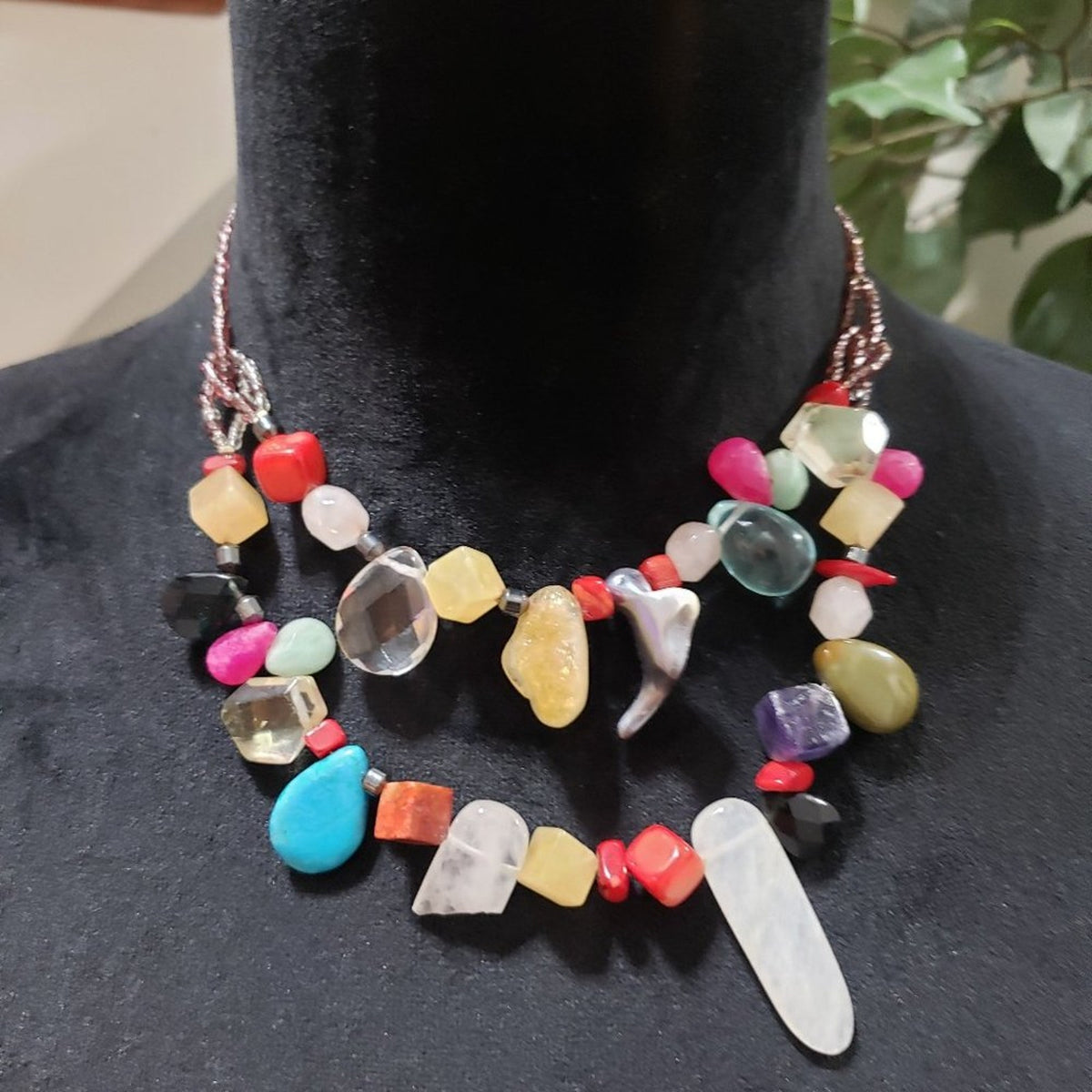 Women's Multi Stone Gemstone Adjustable Double Strand Necklace