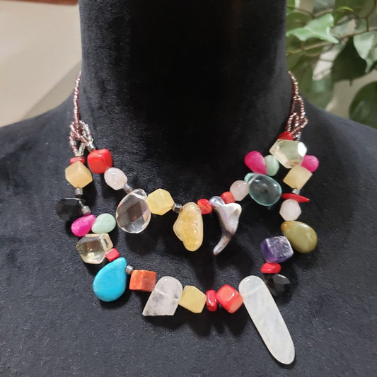 Women's Multi Stone Gemstone Adjustable Double Strand Necklace