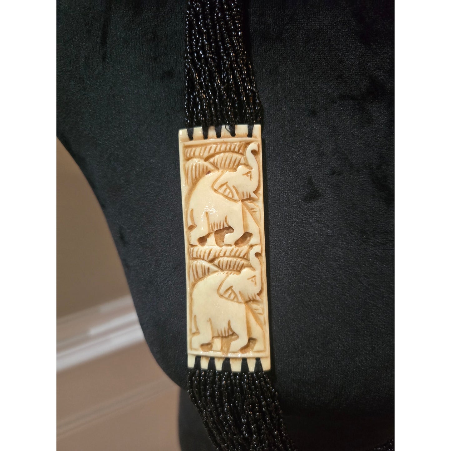 Women's Multi Strand Black Beaded Necklace With Gold Accents Lobster Claw Clasp