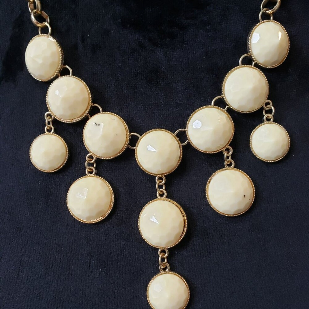 Womens Ivory Gemstone Gold Tone Link Chain Necklace Jewelry with Lobster Clasp