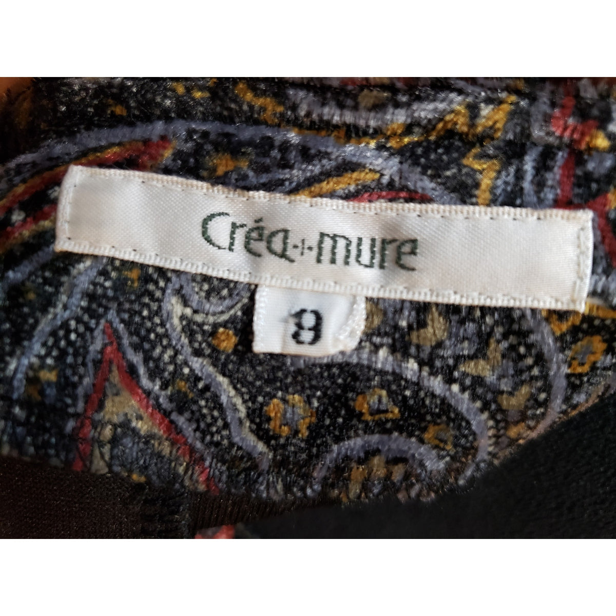 Crea Mure Dress Women Size 8 Brown Paisley Velvet Beaded Neck Boho Short Sleeve