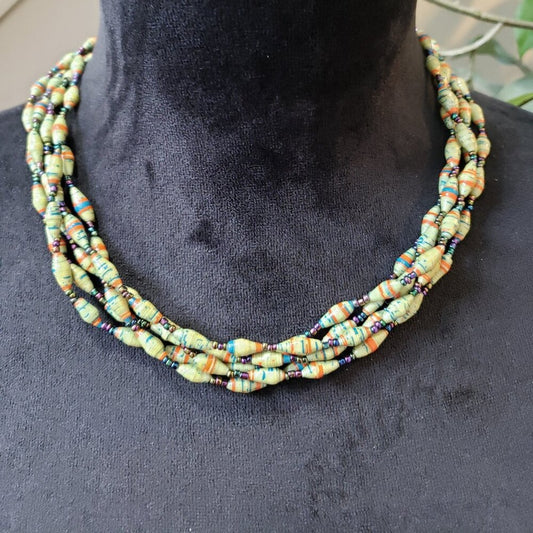 Womens Multicolor 5 Strand Tribal Beaded Necklace Jewelry with Lobster Clasp