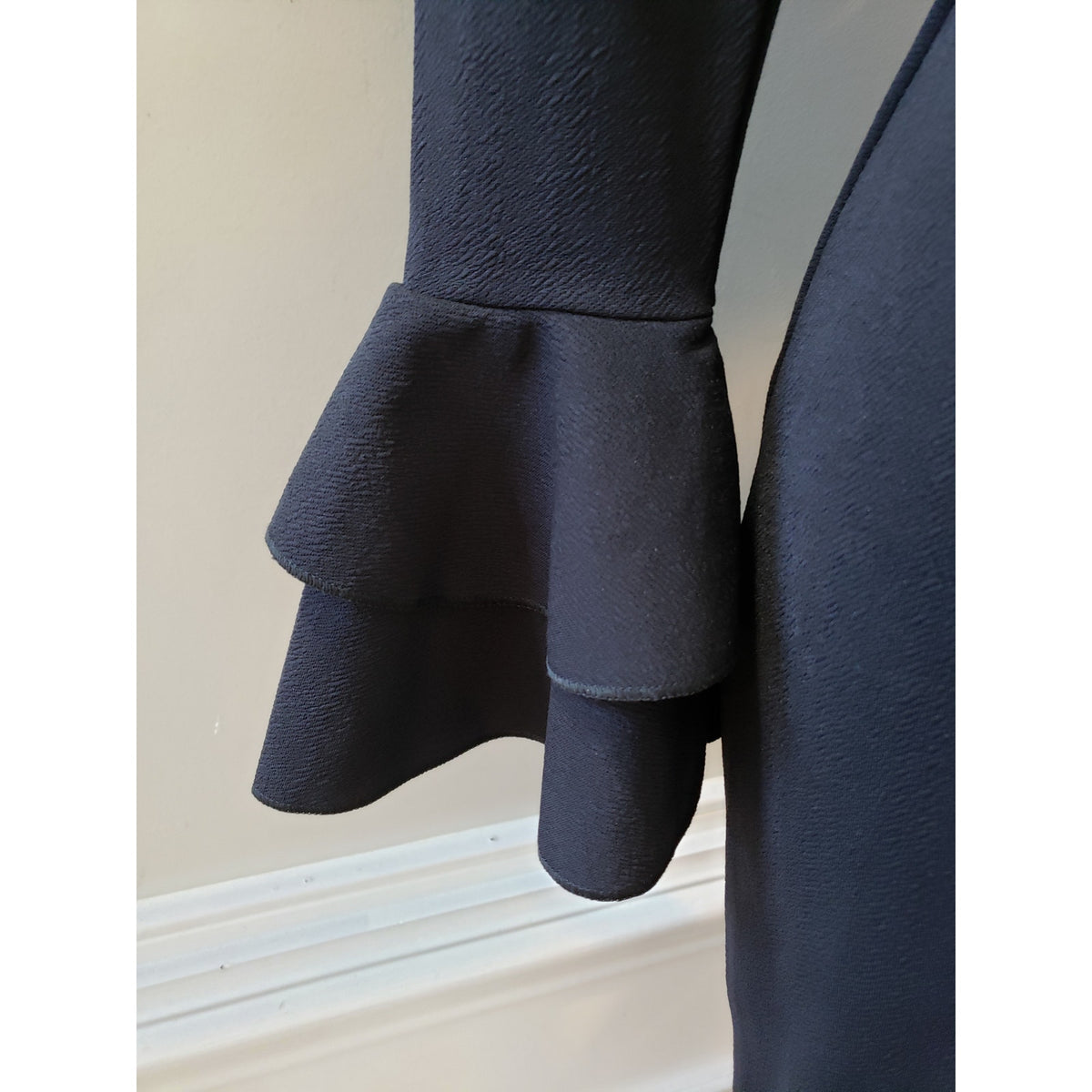 Womens Shirt Dress XS Black Stretch Tight Waist Flare Sleeve V Neck Button Front
