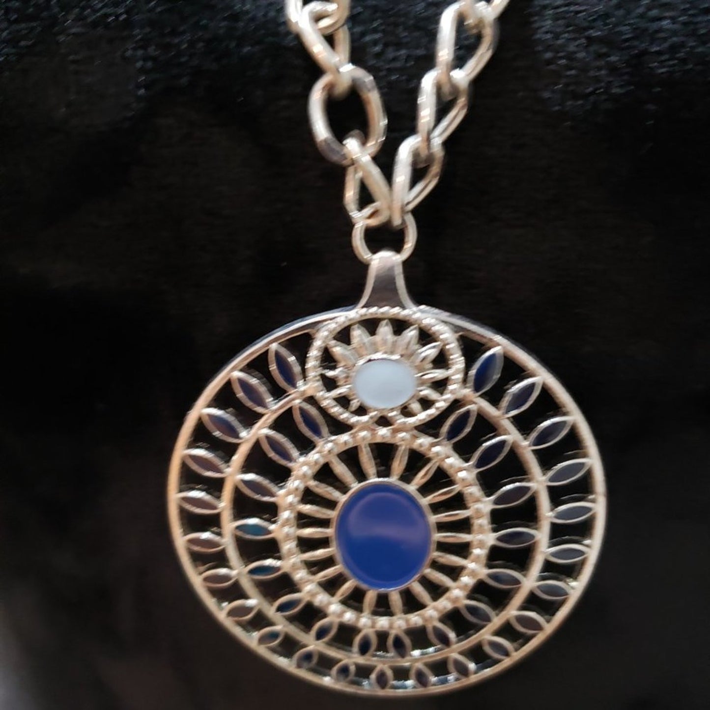 Womens Lapis Lazuli Silver Round Pendant Necklace with Lobster Clasp