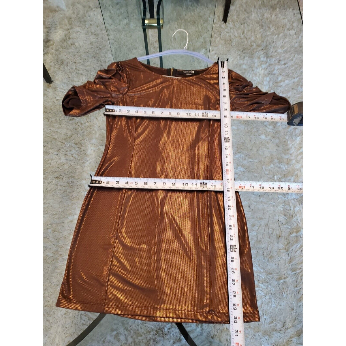 Forever 21 Women's Brown Polyester Round Neck Short Sleeve Knee Length Dress L