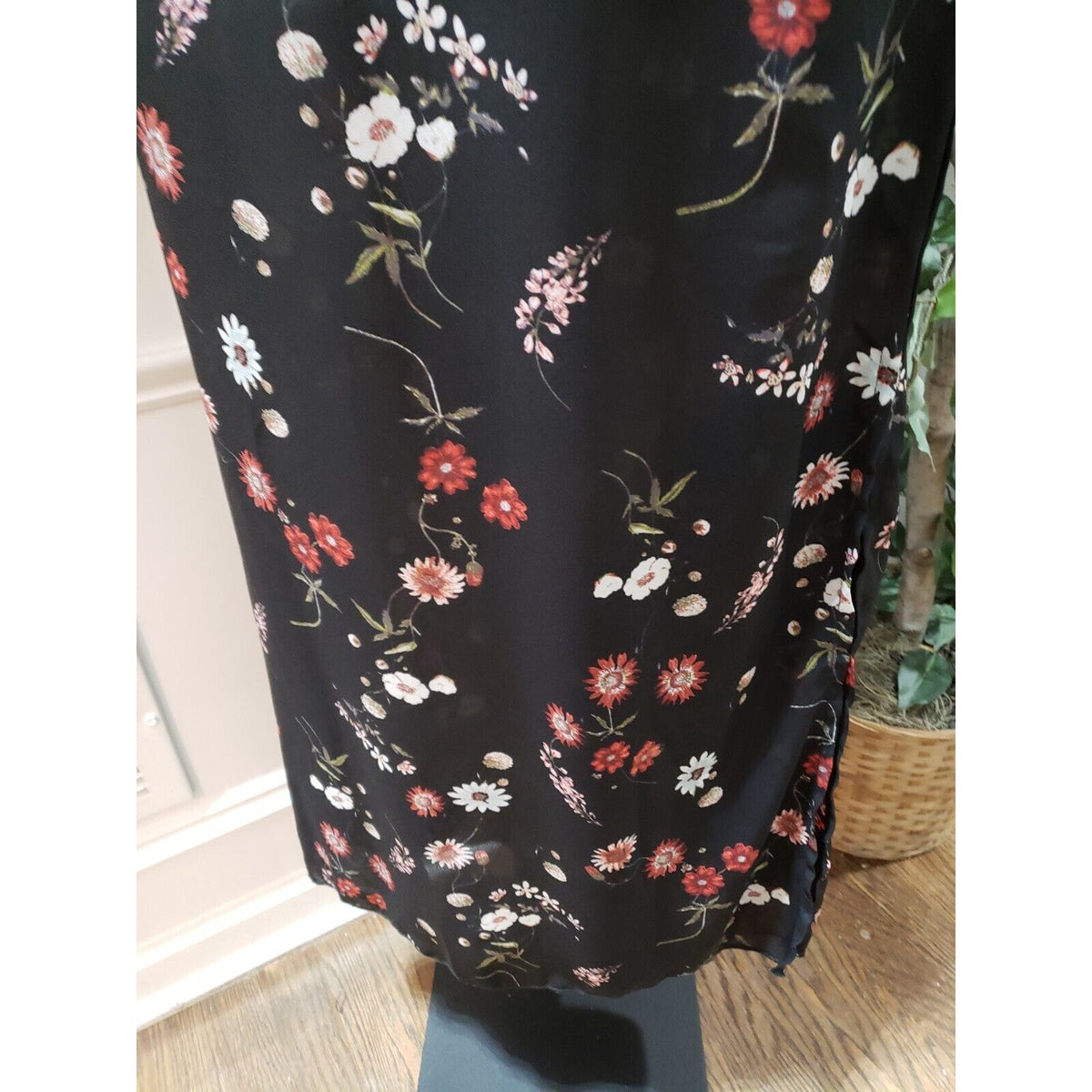 Lilian Women Black Floral Polyester Cold Shoulder Long Sleeve Long Maxi Dress 2X