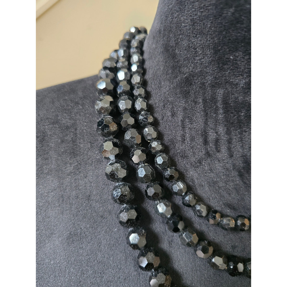 Black Gray Multi Strand Beaded Statement Necklace
