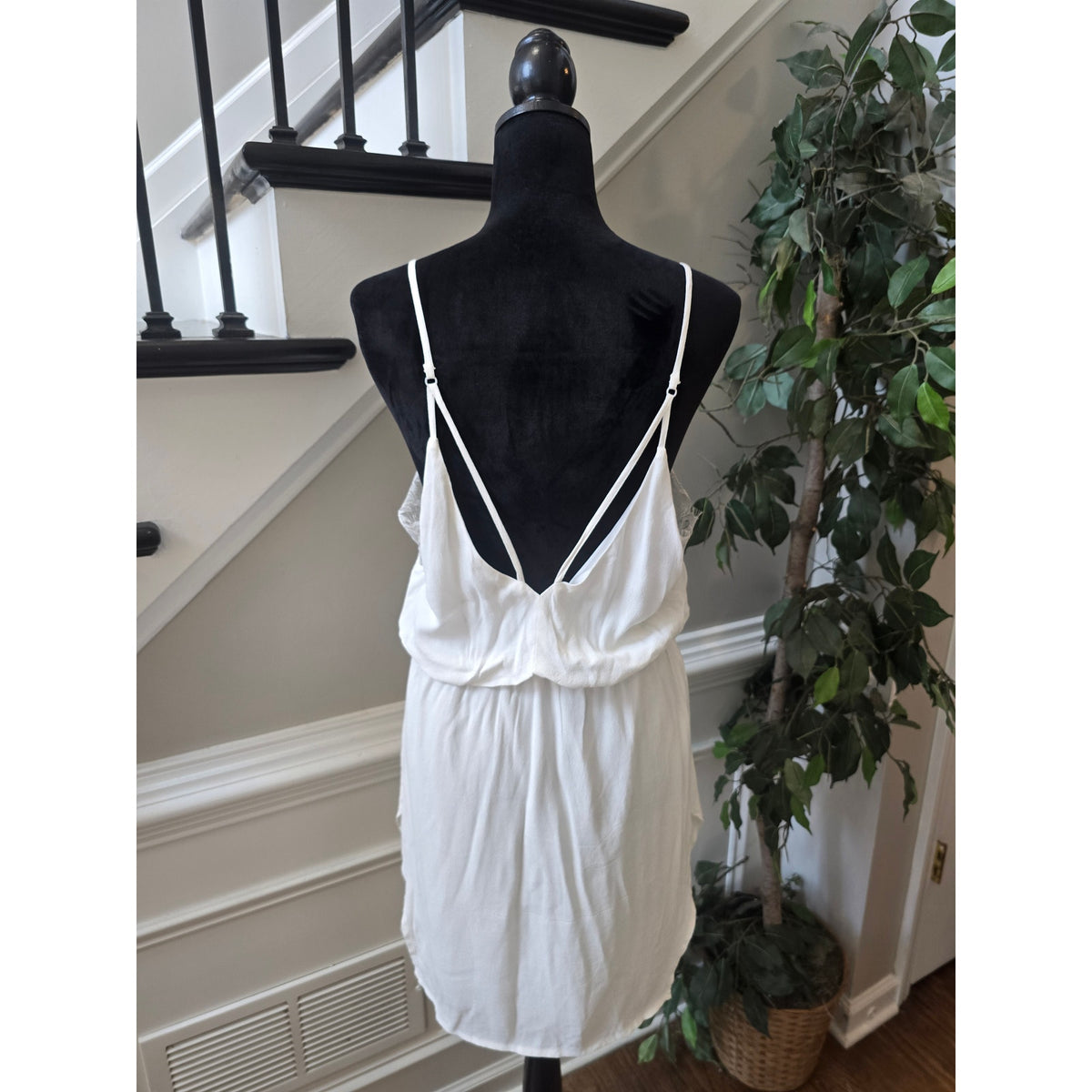 Slip Dress Women's Large White Crochet Open Strappy Back Side Slit Sleeveless