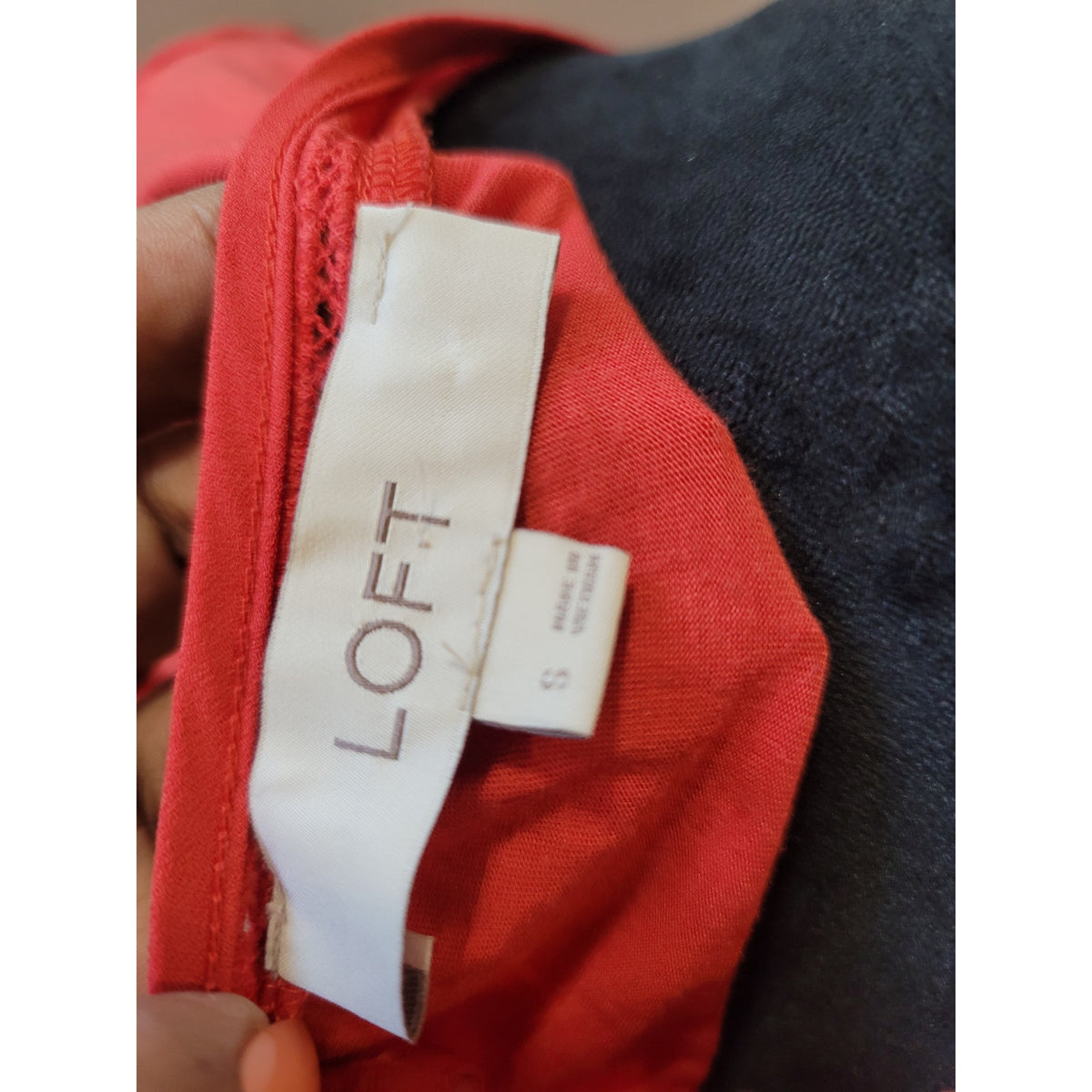 Loft Blouse S Red Ruched Boat Curved Hem Keyhole Back Bishop Sleeve Pullover