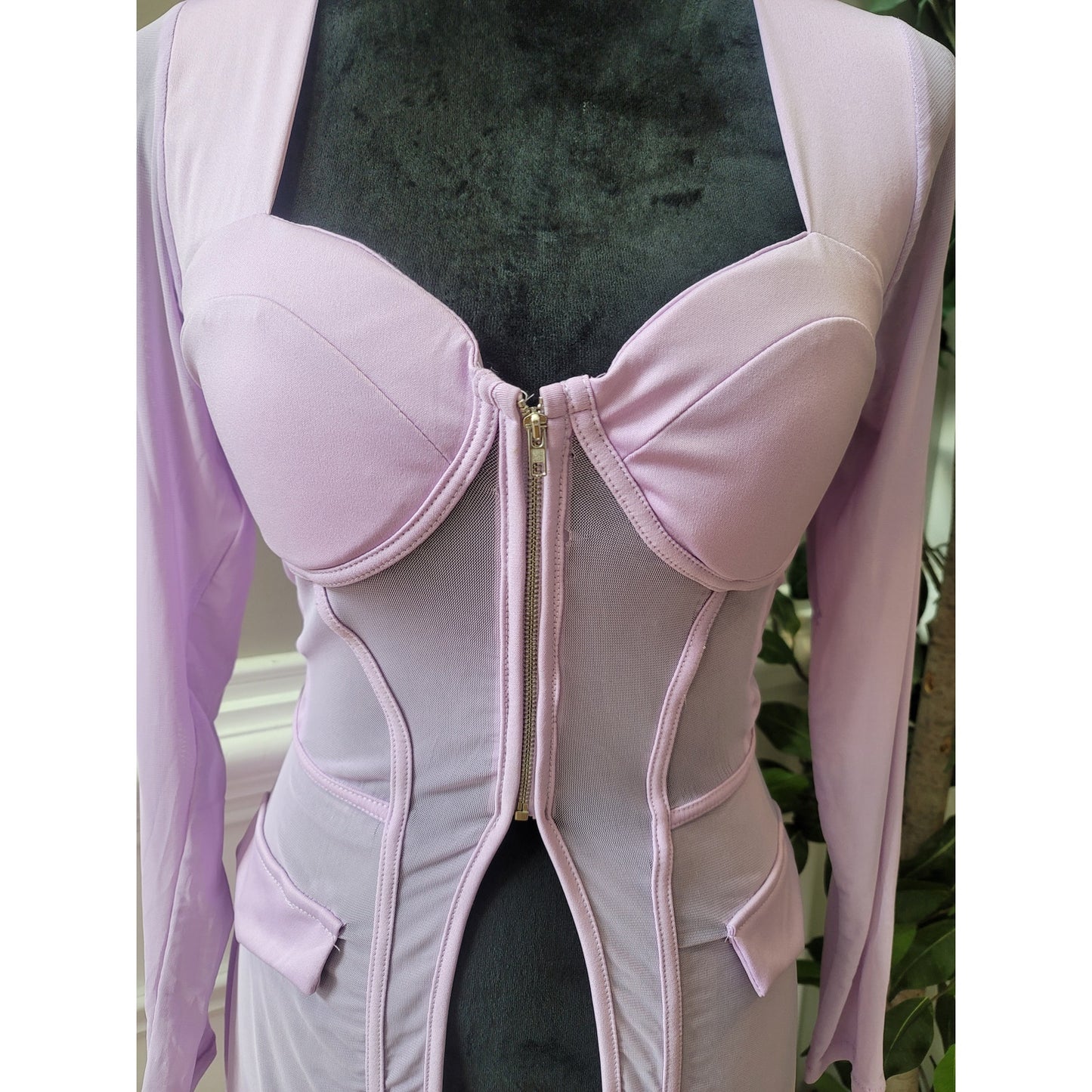 Pink Bodycon Dress Women's Size Medium Long Sleeve Zip Front Fitted Blazer