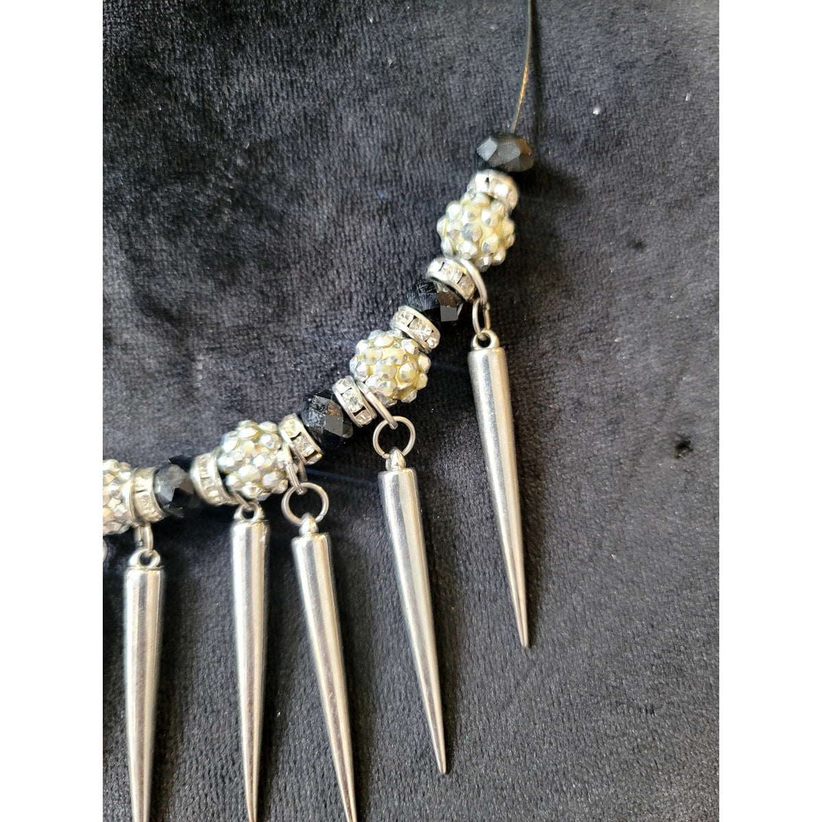 Silver Tone Spike Bib Statement Necklace Edgy Gothic Punk