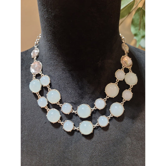 Women's Silver Faux Opalite And Gemstone Necklace With Lobster Claw Lock