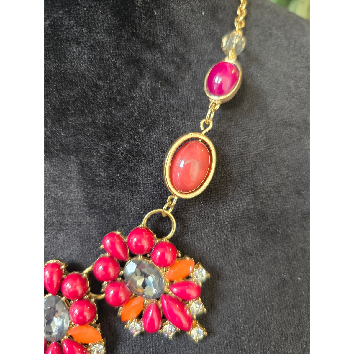 Coral Pink Floral Crystal Statement Necklace