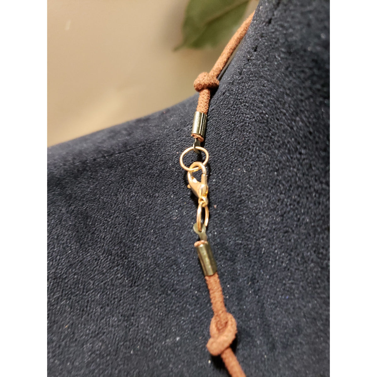 Womens Carnelian Bronze Spacers Beads on Suede Cord Carved Pendant Necklace