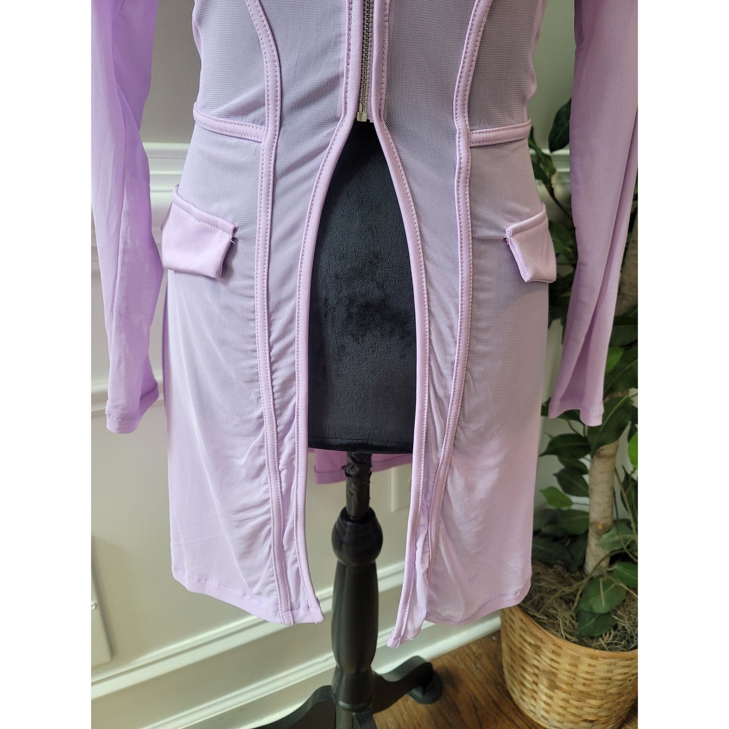 Pink Bodycon Dress Women's Size Medium Long Sleeve Zip Front Fitted Blazer