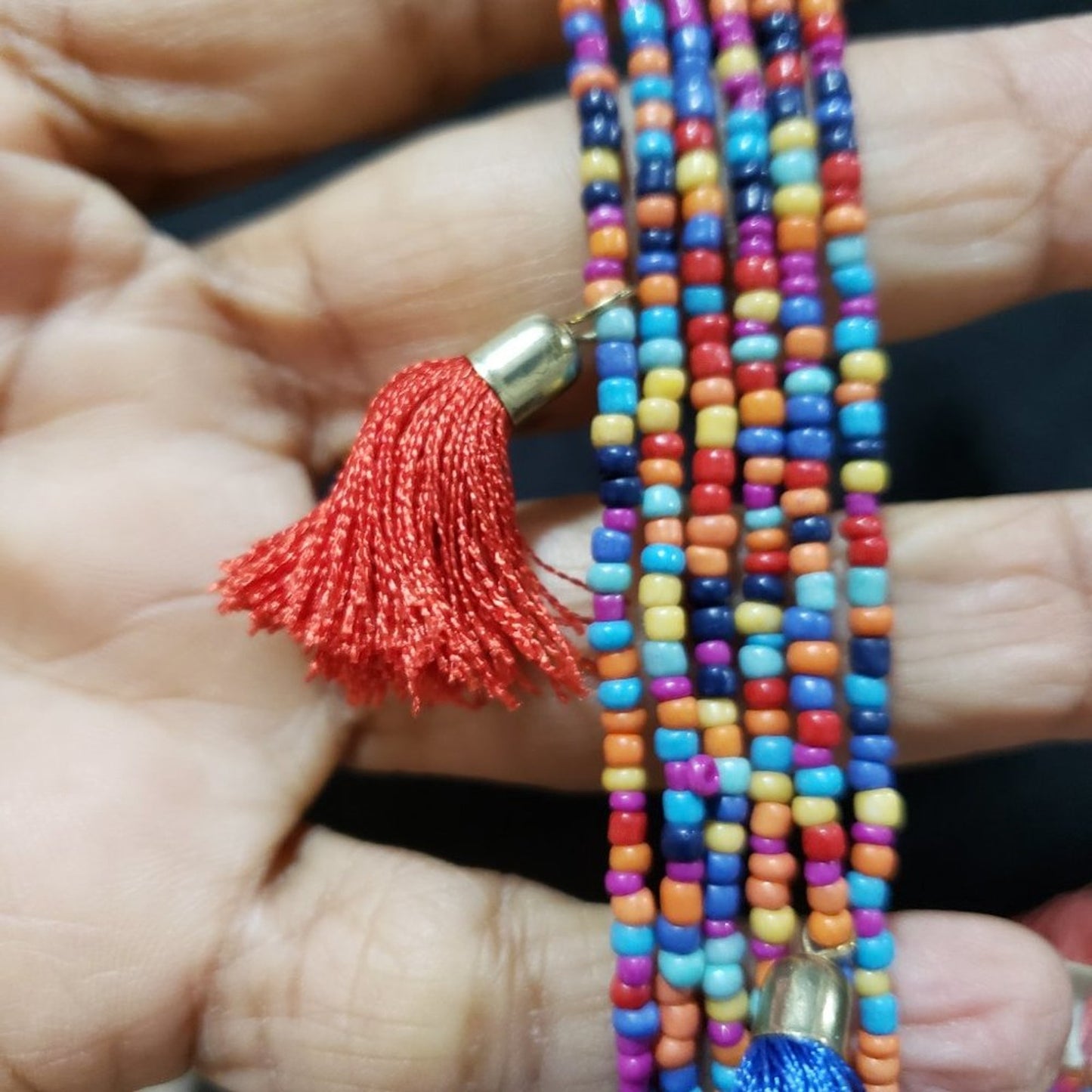 Womens Fashion Multicolor Woven Seed Bead 6 Strand Pendant Tassel Long Necklace