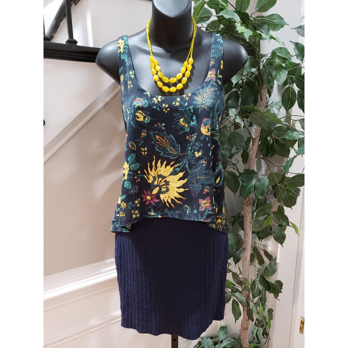 Rachel Roy Women Multi Floral Side Zip Scoop Neck Sleeveless Knee Length Dress 2