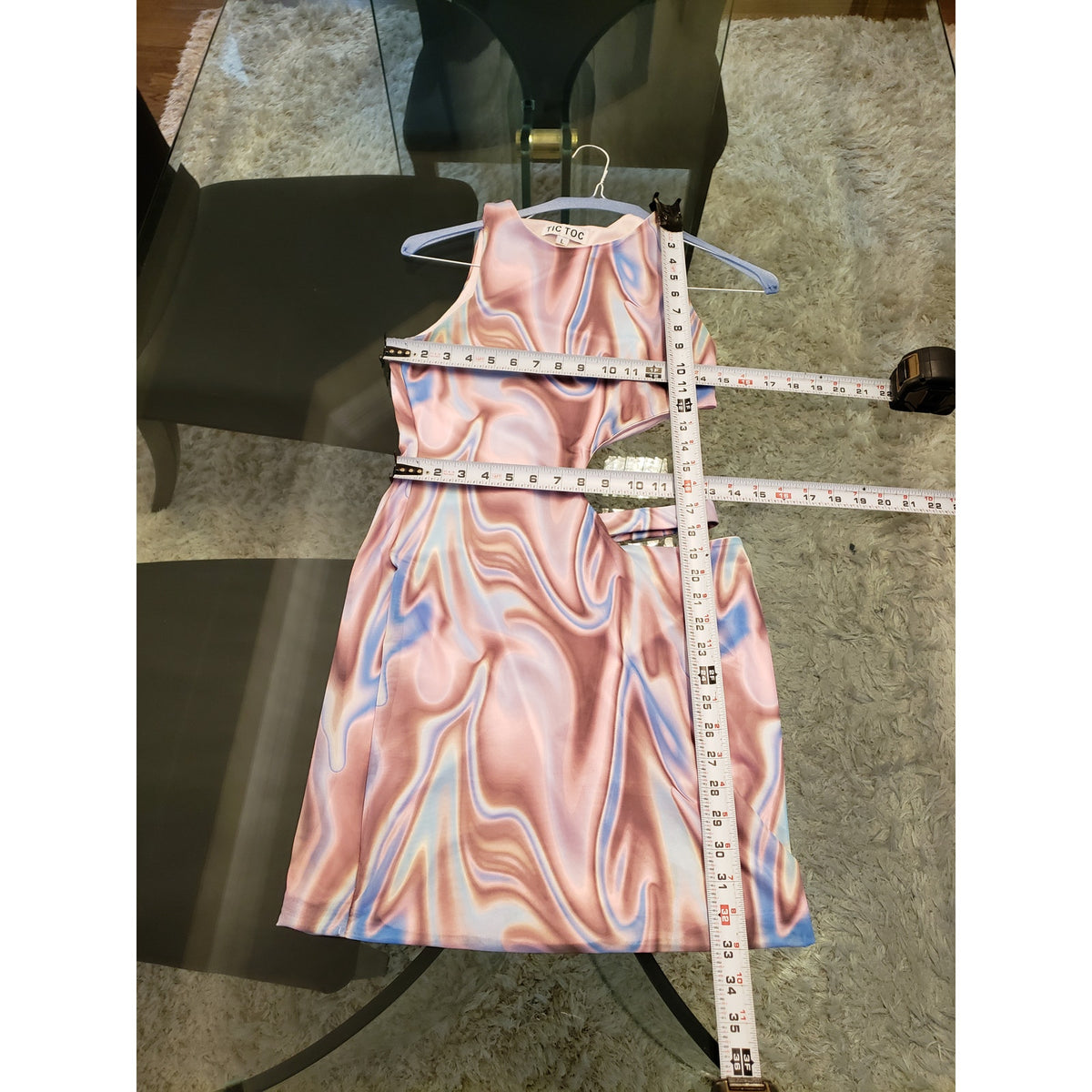 Tic Toc Dress Women Large Pink Multicolor Swirl Cutout Bodycon Sleeveless
