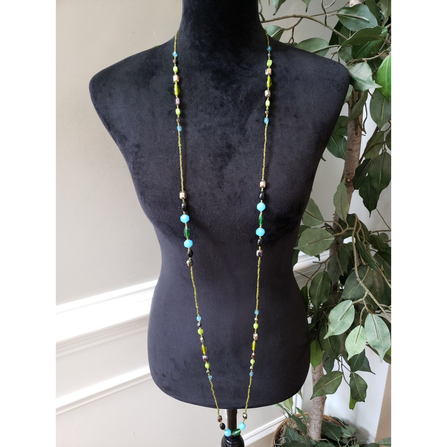 Womens Fashion Wear 2 Strand Colorful Glass Beaded Long Necklace Costume Jewelry