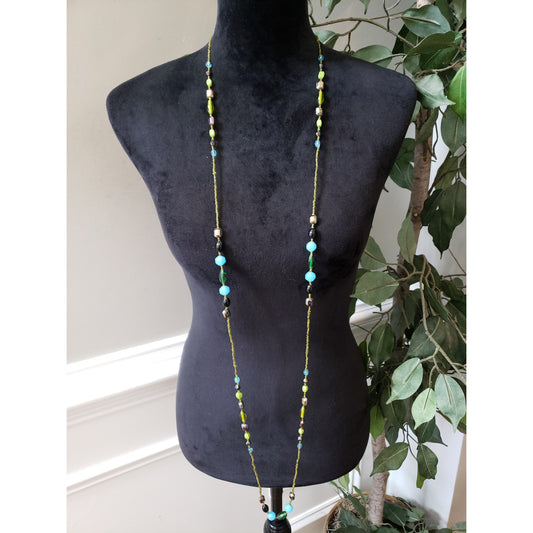 Womens Fashion Wear 2 Strand Colorful Glass Beaded Long Necklace Costume Jewelry