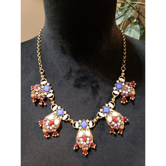 Vintage Tribal Chunky Beaded Movable Tassel Egyptian Style Necklace