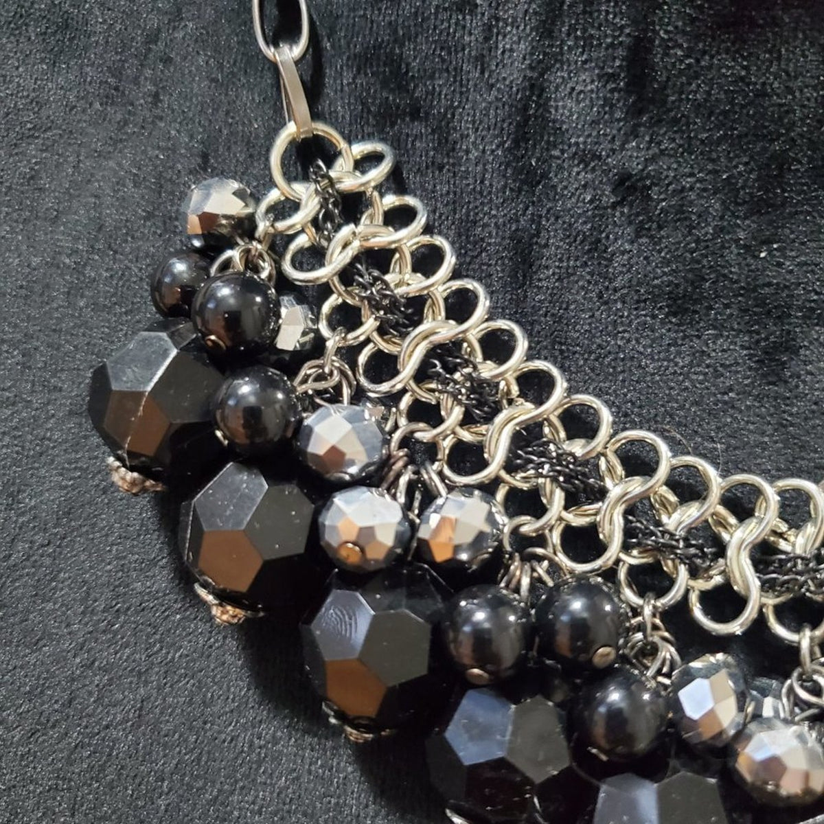 Womens Fashion Black Rhinestones Beaded Necklace Jewellery with Lobster Clasp