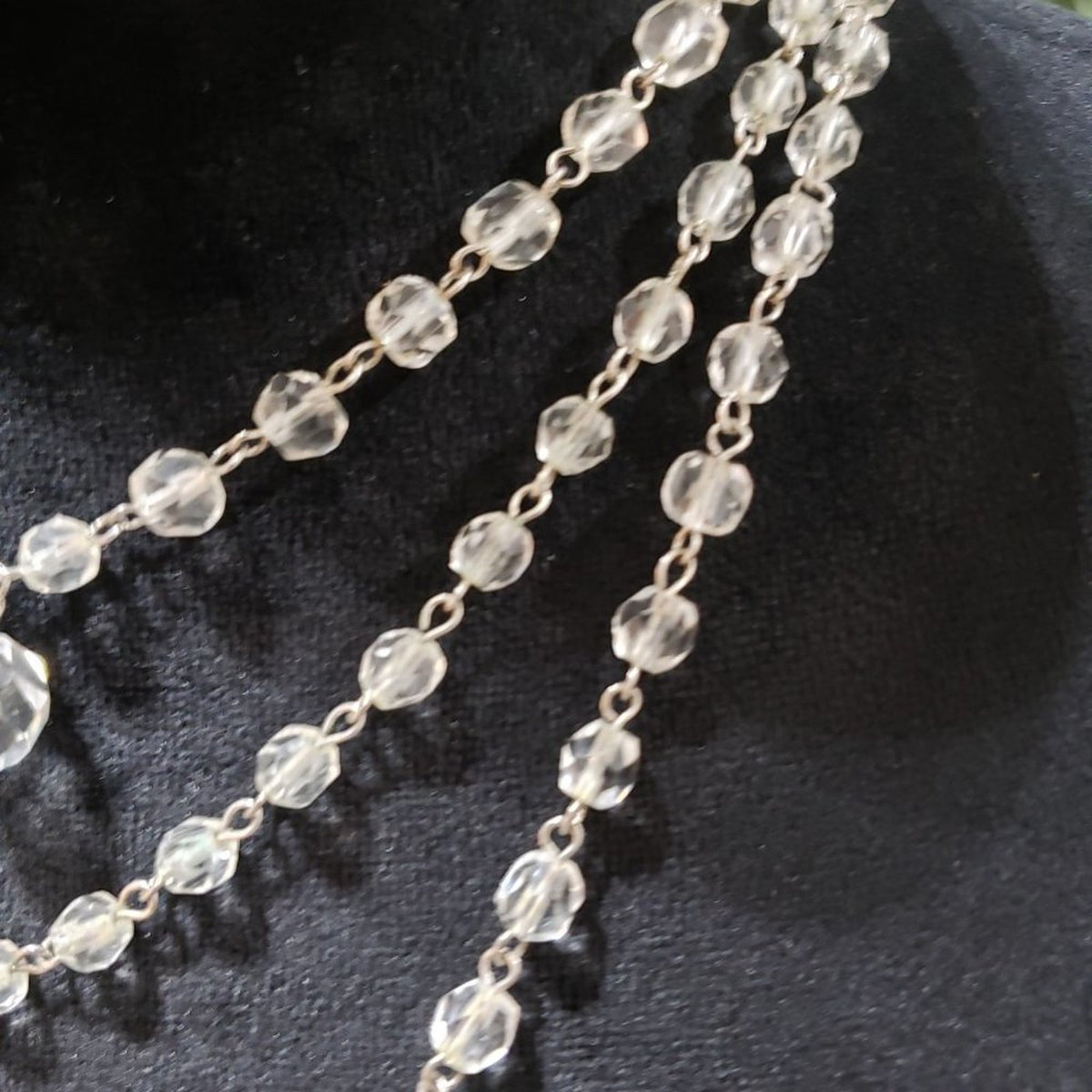 Womens Fashion Triple Strand Clear Faceted Rhinestones Beaded Charm Necklace