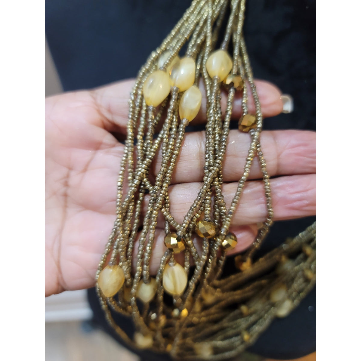 Vintage Gold Multi Strand Beaded Statement Necklace Boho Layered Retro Women's