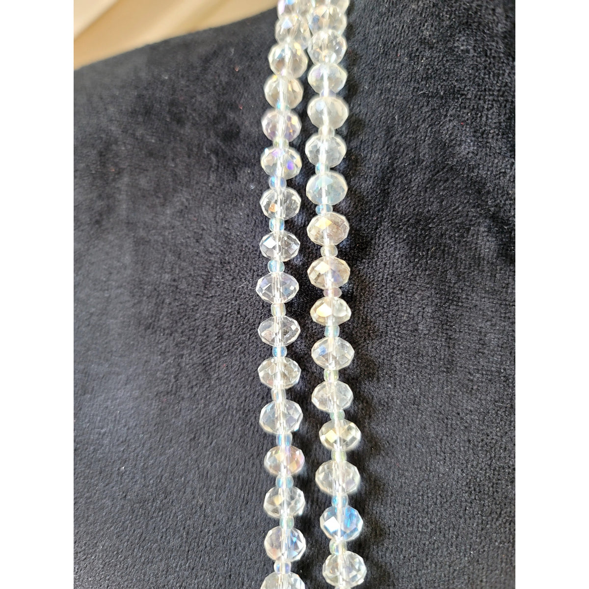 Clear Faceted Crystal Multi-Strand Necklace Layered Glass Bead Statement 30"