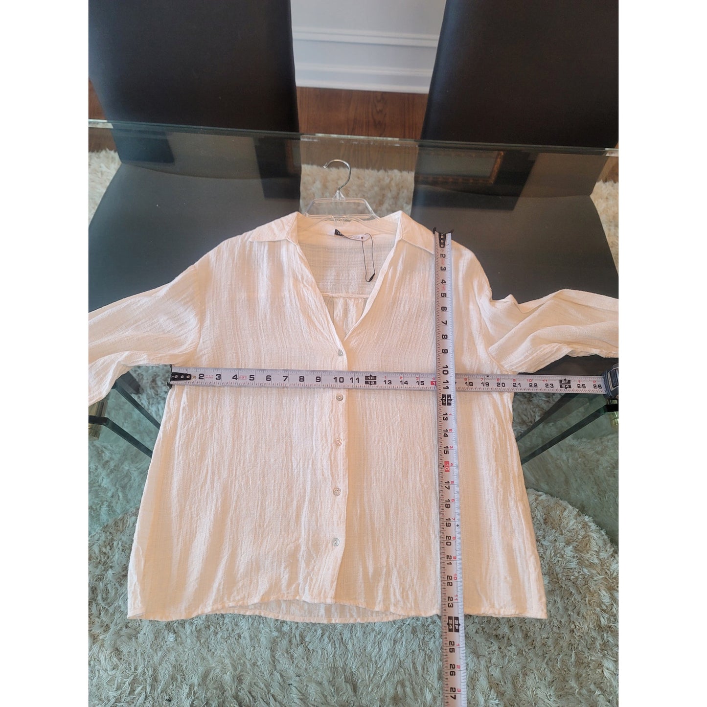 ZARA Blouse Women’s XS White Button Down Long Sleeve Semi-Sheer Textured