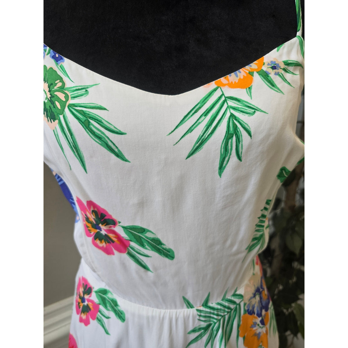 Old Navy A-Line Dress Women Large White Floral Smocked Open Back Spaghetti Strap