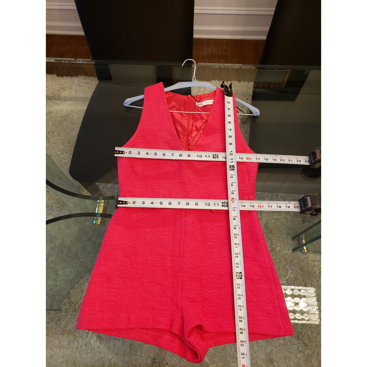 Zara Pink Textured V-Neck Romper Size M Sleeveless Shorts Dressy
