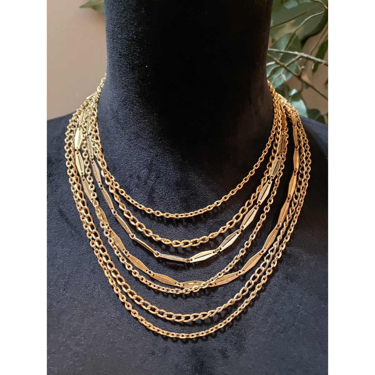 Womens Fashion Gold Tone Multilayer Paper Clip & Link Chains Necklace Jewelry