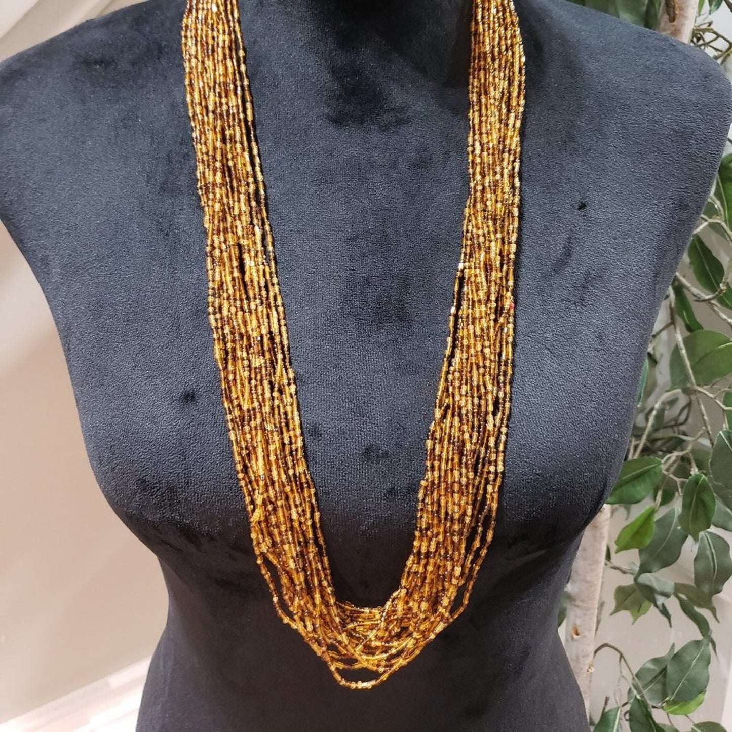 Women's Golden & Brown Multilayer Beaded Round Fashion Jewelry Necklace