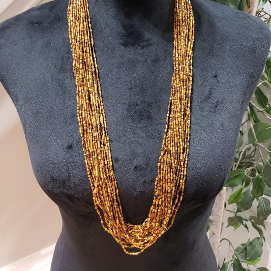 Women's Golden & Brown Multilayer Beaded Round Fashion Jewelry Necklace