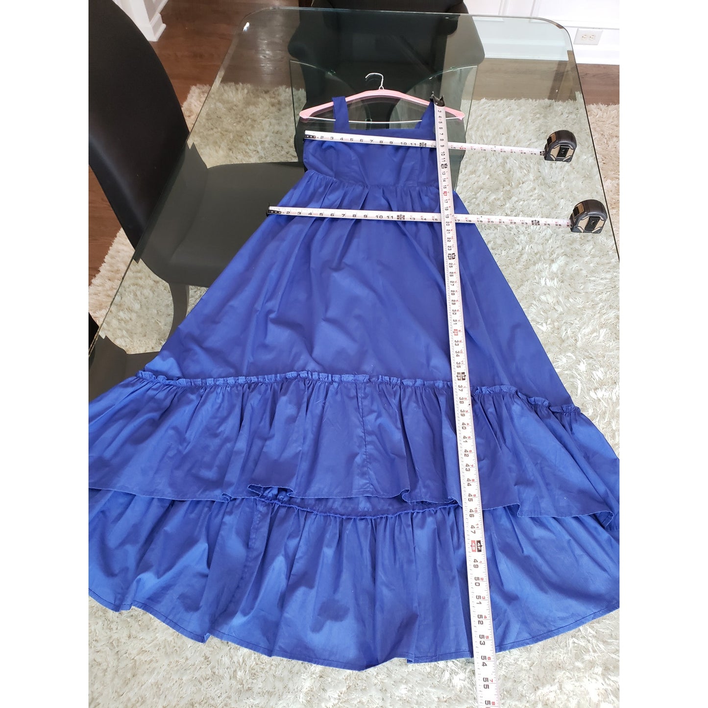 Who What Wear Long Maxi Dress Women Size XS Blue Pleated Square Neck Wide Strap