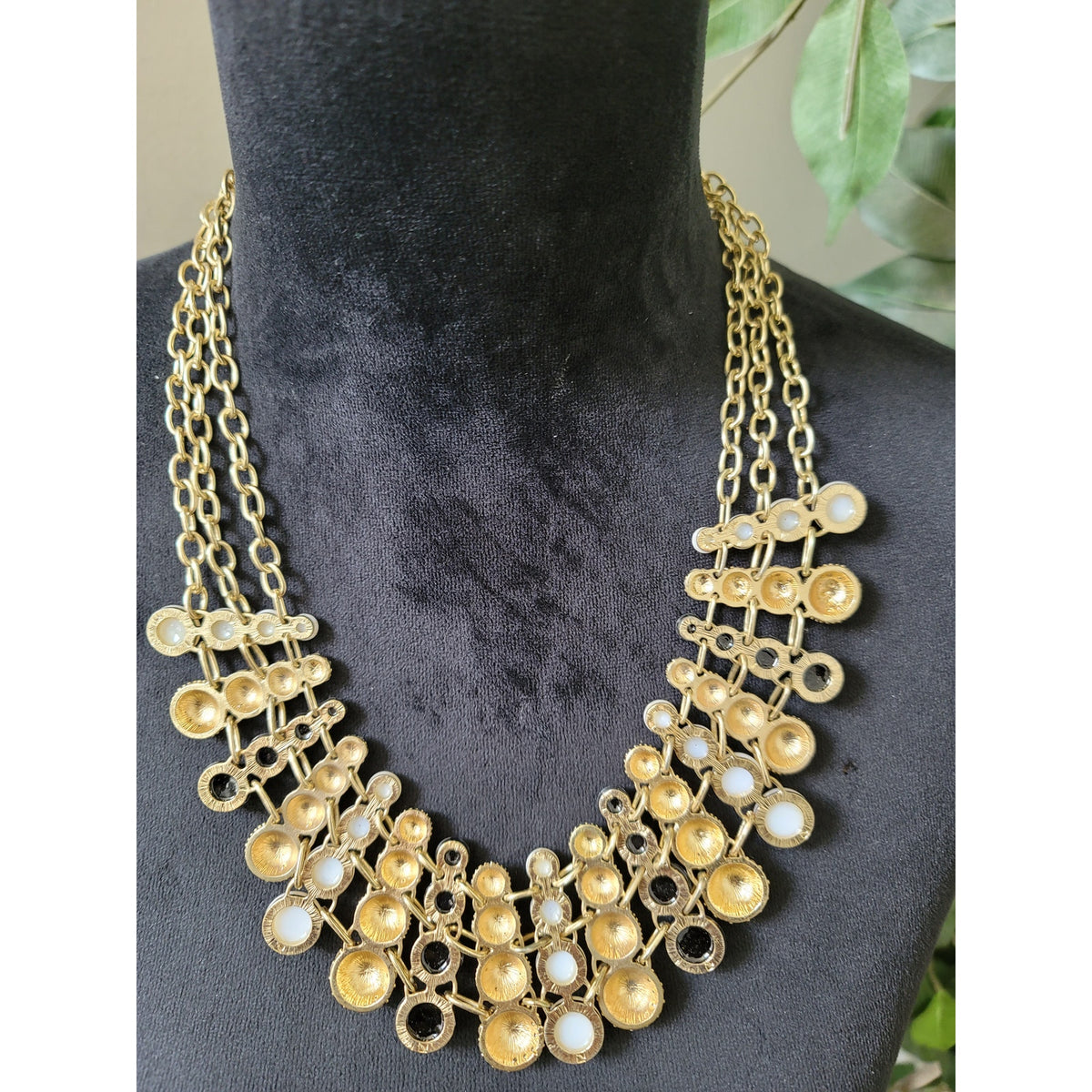 Women's Gold Chain Statement Necklace With Pearl Crystal Beads And Lobster Lock