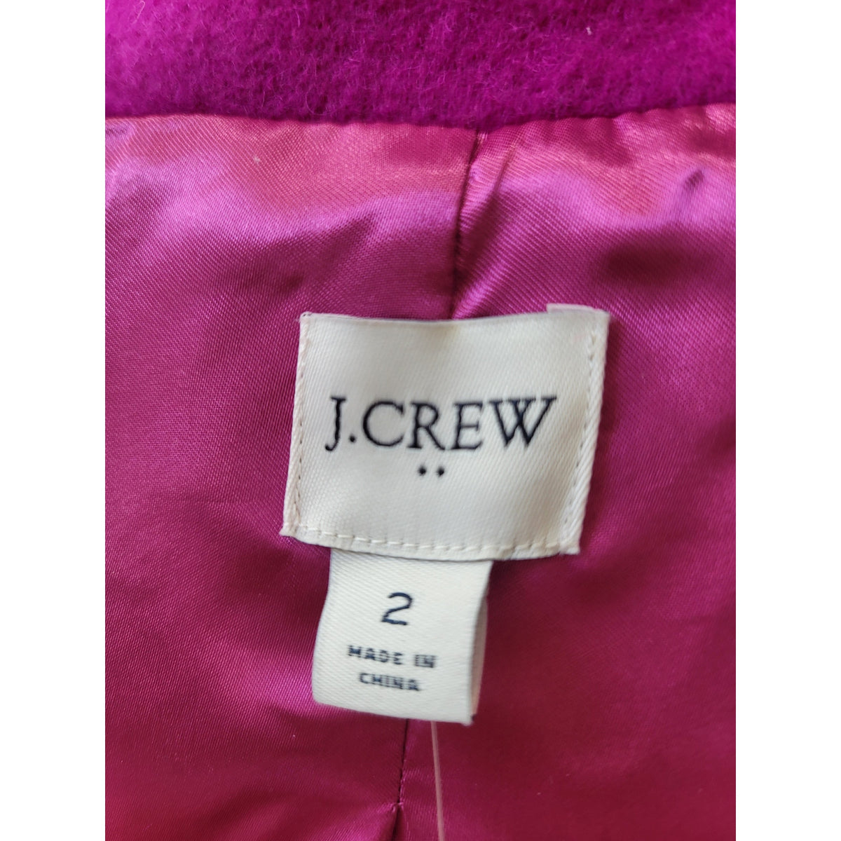 J. Crew Peacoat Women's SZ 2 Hot Pink Button Up Front Fully Lined Long Sleeve
