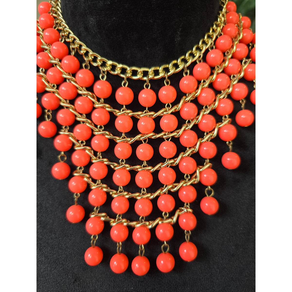 Orange Gold Multi Strand Beaded Statement Necklace