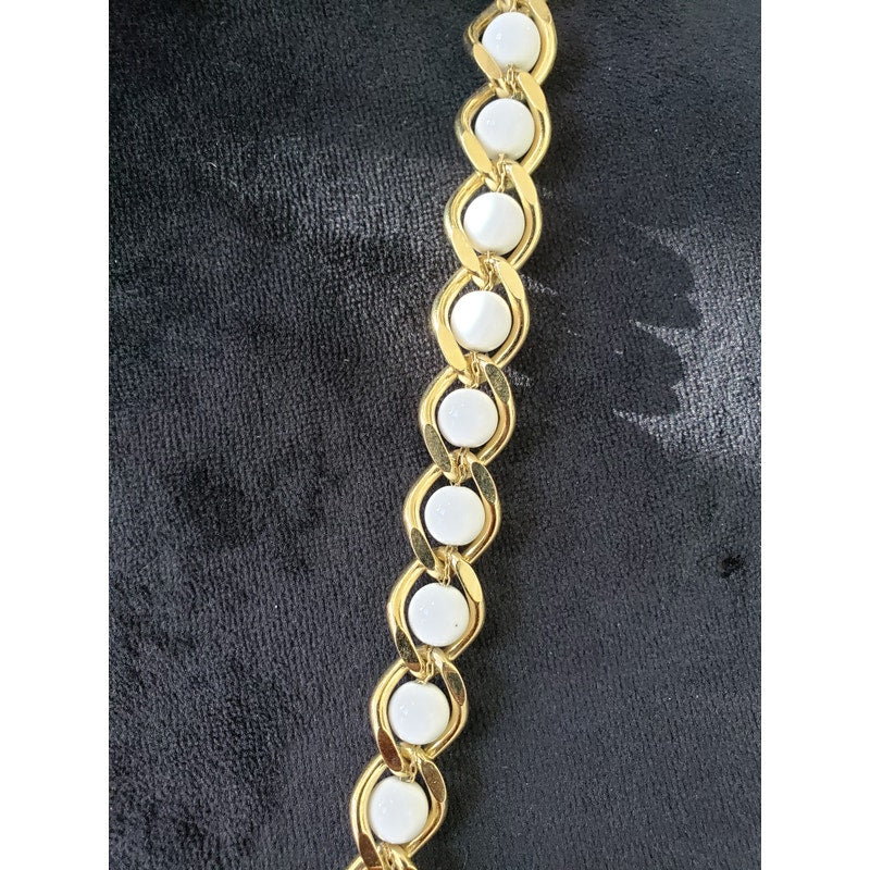Women's Fashion Gold Tone Faux Pearl Cage Chain Necklace Jewelry with Claw Clasp