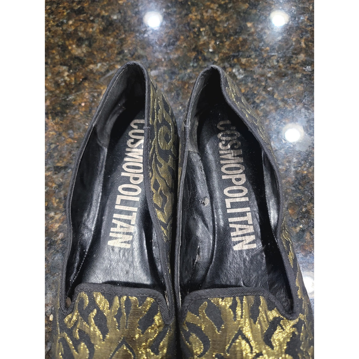 Cosmopolitan Ballet Shoes Women's Size 8.5M Black Gold Paisley Round Toe Slip On
